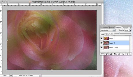 Soft Light Blend Mode applied to middle layer, opacity changed to 30%