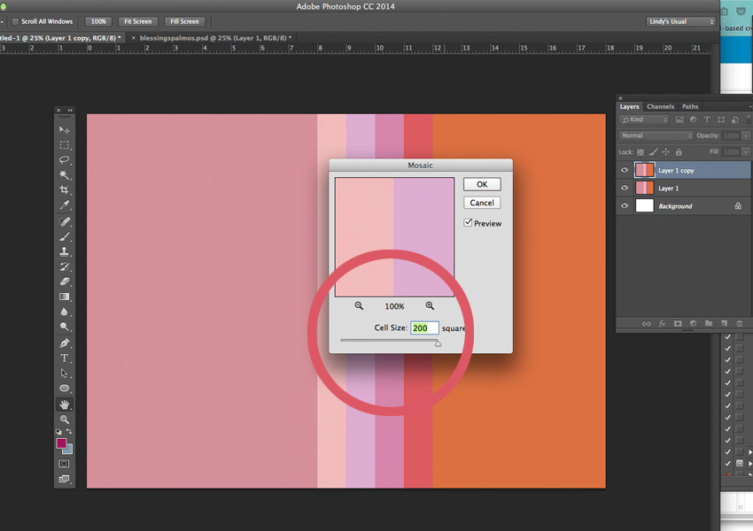 Choose mosaic cell size.