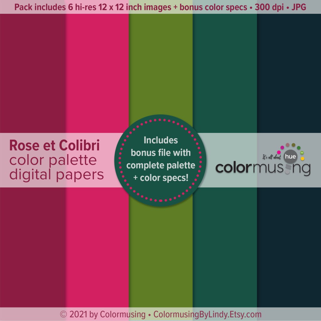 New Digital Palette Papers set: Rose et Colibri